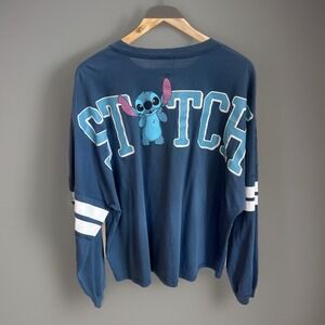 Women's LILO Stitch Collegiate Long Sleeve Jersey Disney Shirt Blue Sz‎ XXL